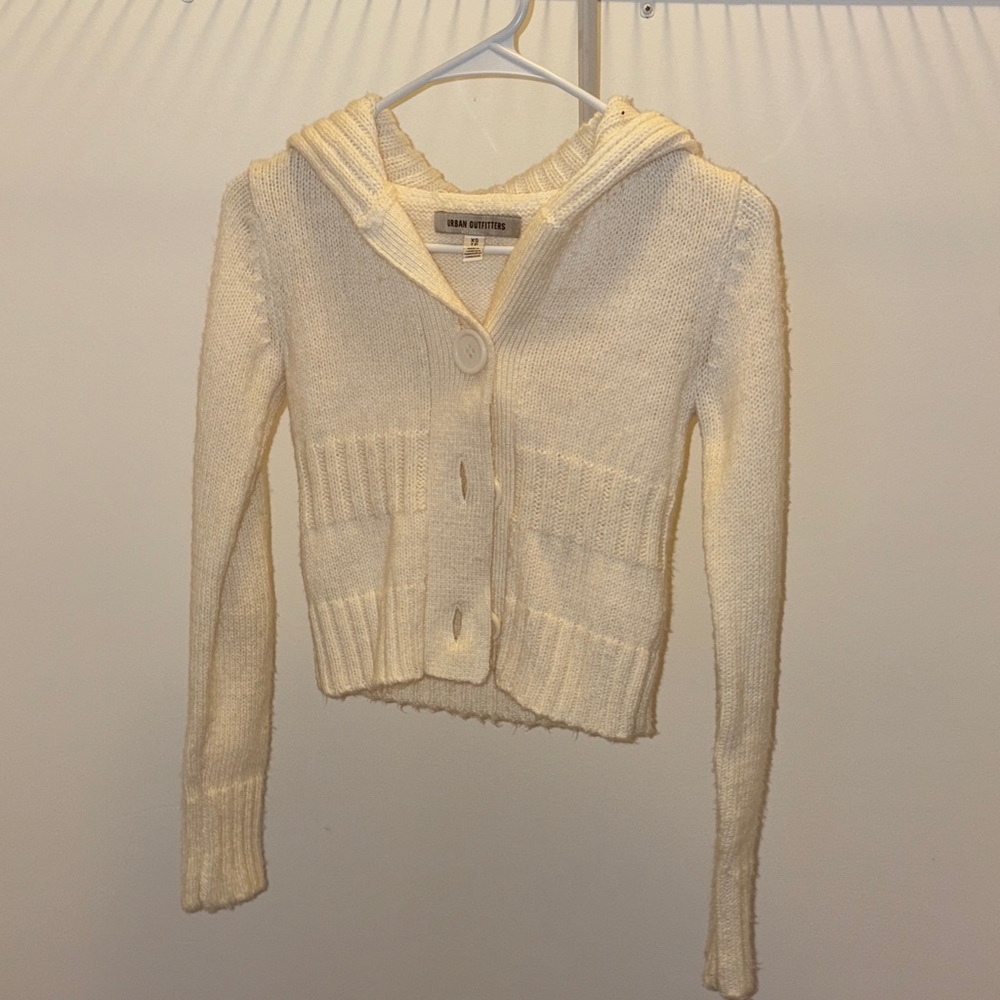 Urban Outfitters Ivory Hooded Cardigan